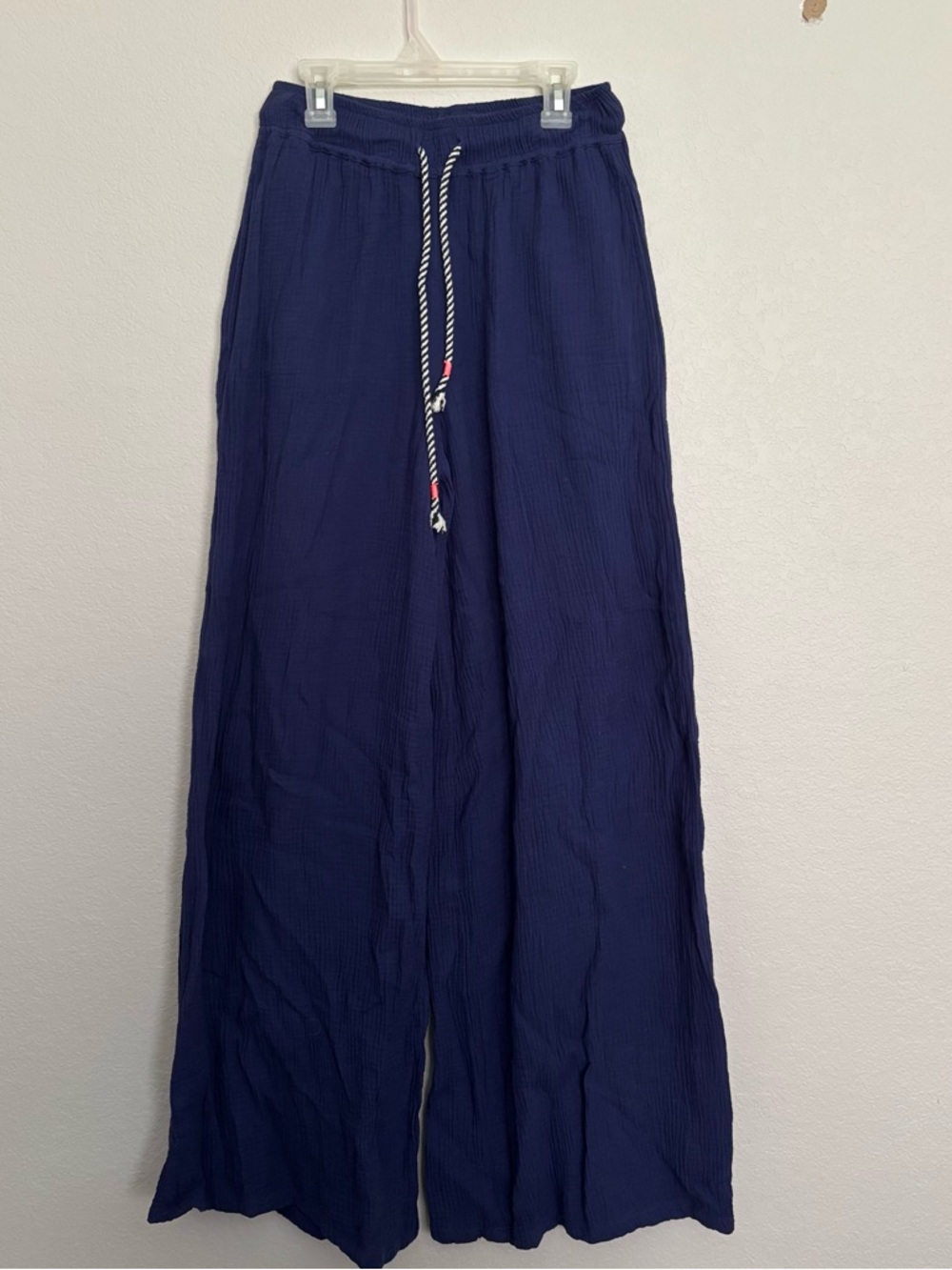 Wide-Leg Navy Blue Women's Pants